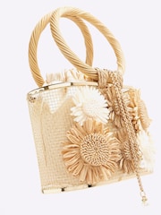 River Island Brown Raffia Flower Print Basket Bag - Image 4 of 5