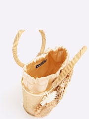 River Island Brown Raffia Flower Print Basket Bag - Image 5 of 5