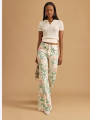 River Island White Floral Print High Rise Relaxed Flare Jeans - Image 2 of 5