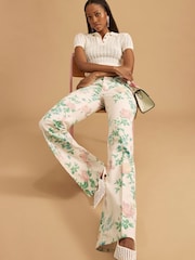 River Island White Floral Print High Rise Relaxed Flare Jeans - Image 3 of 5