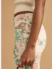 River Island White Floral Print High Rise Relaxed Flare Jeans - Image 4 of 5