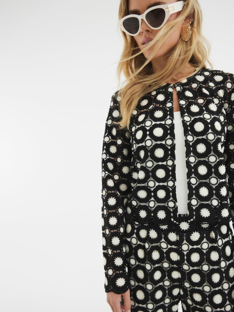 River Island Black Petite Crochet Trophy Jacket - Image 2 of 4
