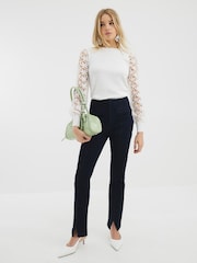 River Island White Hybrid Lace Sleeve Jumper - Image 2 of 4