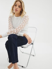 River Island White Hybrid Lace Sleeve Jumper - Image 3 of 4