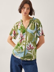 Monsoon Green Piper Floral Linen-Blend Top - Image 1 of 4