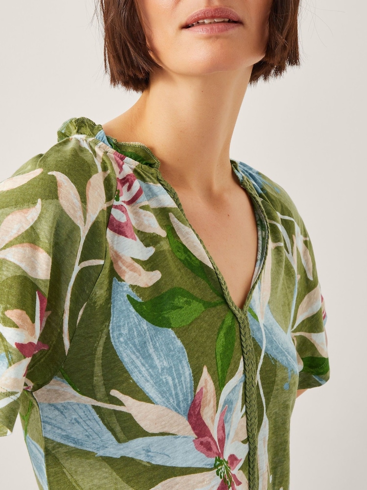 Monsoon Green Piper Floral Linen-Blend Top - Image 4 of 4