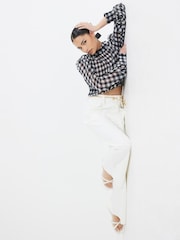 River Island White Petite High Rise Relaxed Flare Jeans - Image 1 of 4
