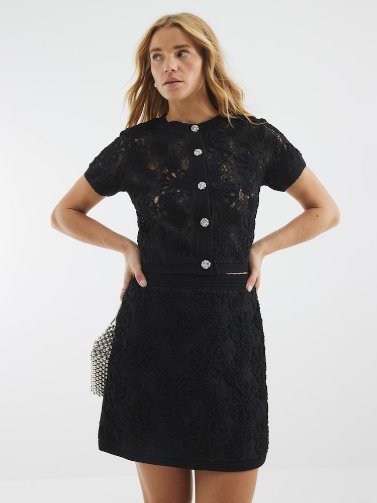 River Island Black Short Sleeve Cardigan - Image 1 of 4 River Island Black Short Sleeve Cardigan - Image 1 of 4