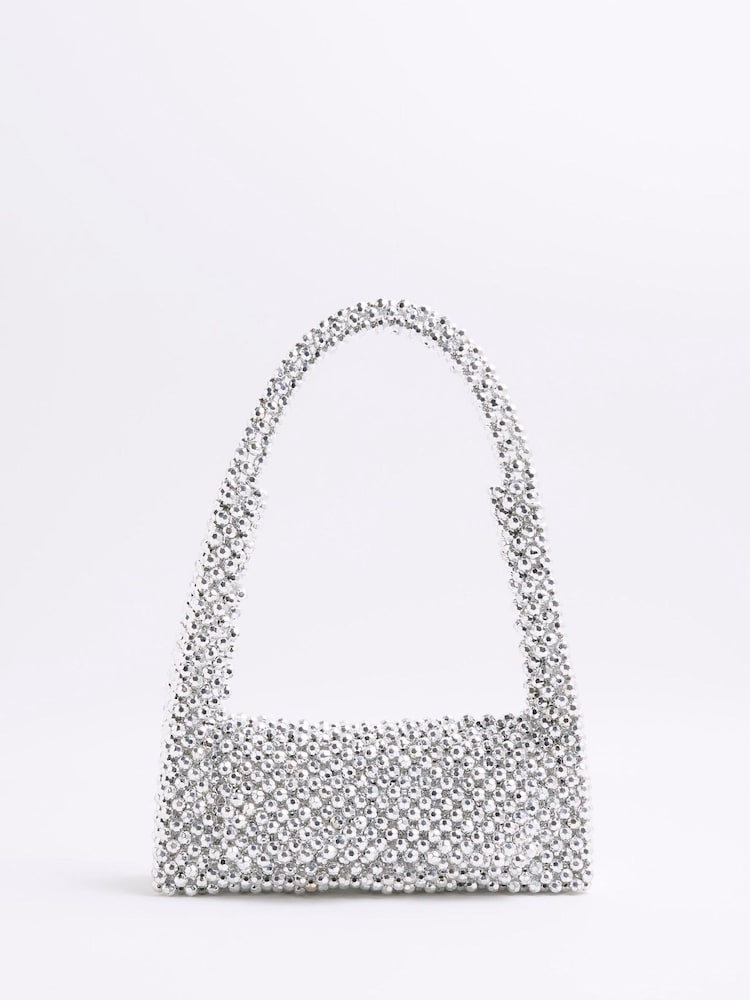 River Island Silver Beaded Clutch Bag - Image 1 of 5
