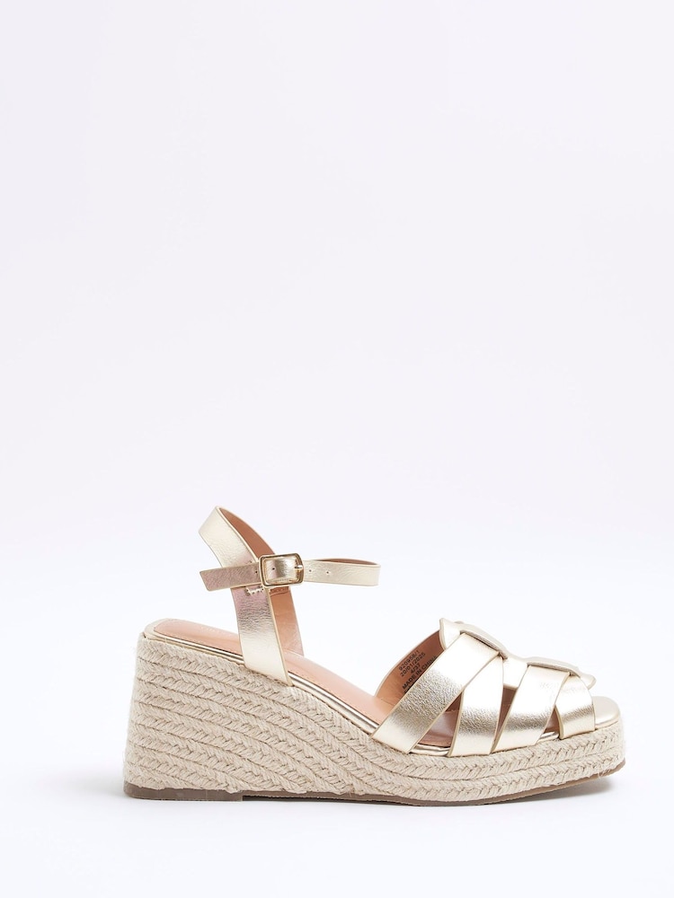 River Island Gold Woven Wedges Sandals - Image 2 of 6