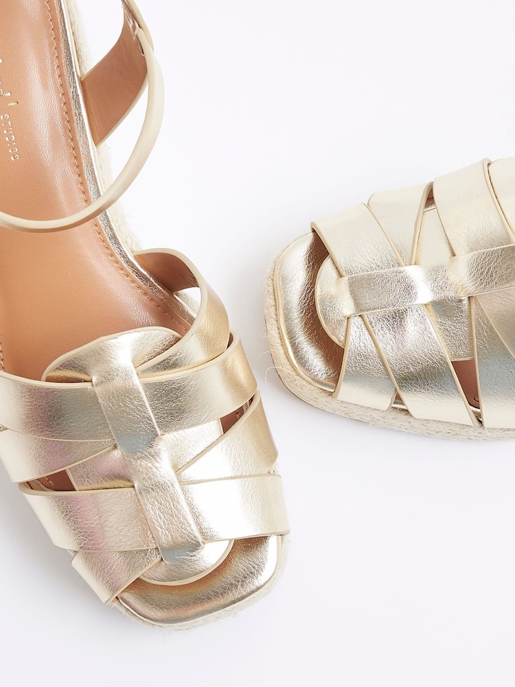 River Island Gold Woven Wedges Sandals - Image 6 of 6
