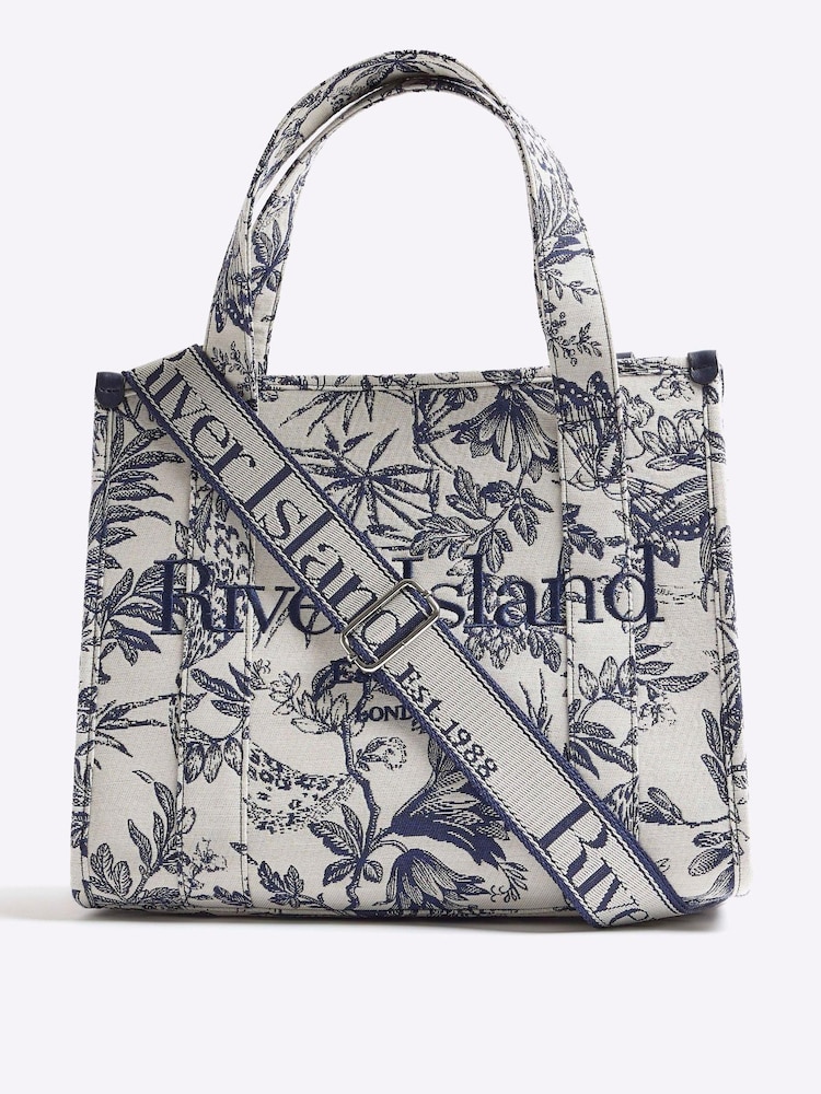 River Island Med Floral Print Jacquard Tote Bag - Image 1 of 1