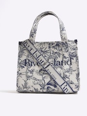 River Island Blue Med Floral Print Jacquard Tote Bag - Image 3 of 5