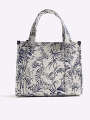 River Island Blue Med Floral Print Jacquard Tote Bag - Image 4 of 5