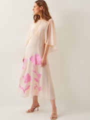 Monsoon Cream Natalie Embroidered Cape Midi Dress - Image 1 of 5