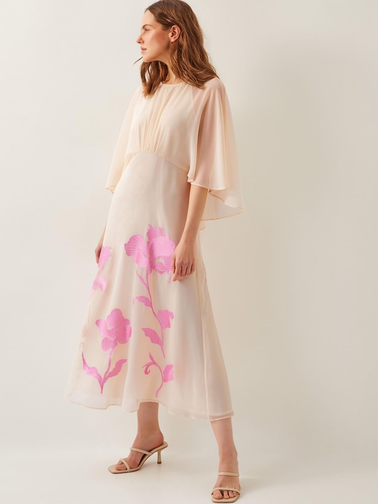 Monsoon Cream Natalie Embroidered Cape Midi Dress - Image 1 of 5