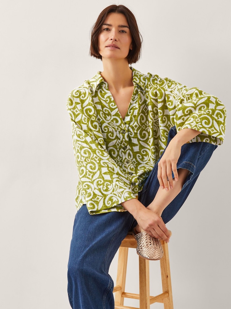 Monsoon Green Trinny Hand-Screen Print Shirt - Image 1 of 5