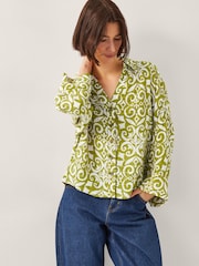 Monsoon Green Trinny Hand-Screen Print Shirt - Image 2 of 5
