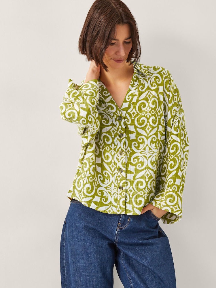 Monsoon Green Trinny Hand-Screen Print Shirt - Image 2 of 5