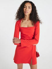 River Island Orange Square Neck A-Line Mini Dress - Image 1 of 4