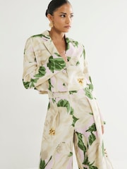 River Island Pink Petite Floral Print Cropped Blazer - Image 1 of 4