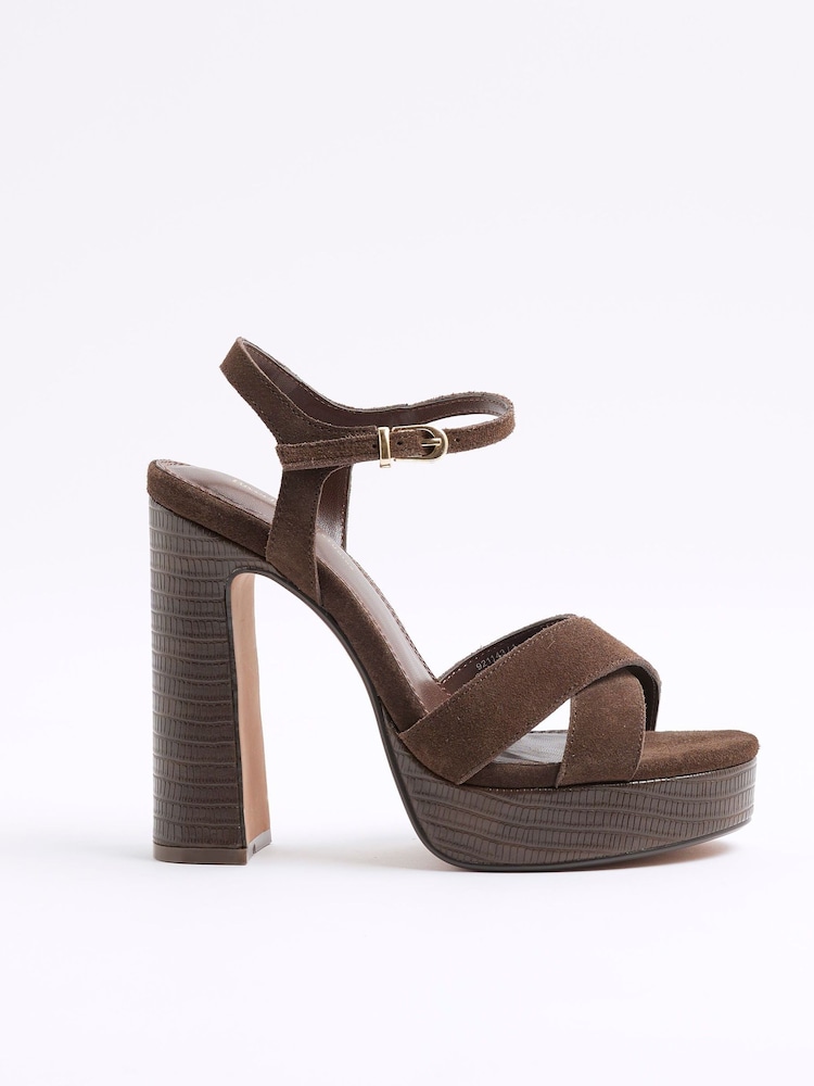 River Island Brown Cross Strap Platform Sandals - Image 6 of 6