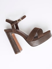 River Island Brown Cross Strap Platform Sandals - Image 6 of 12