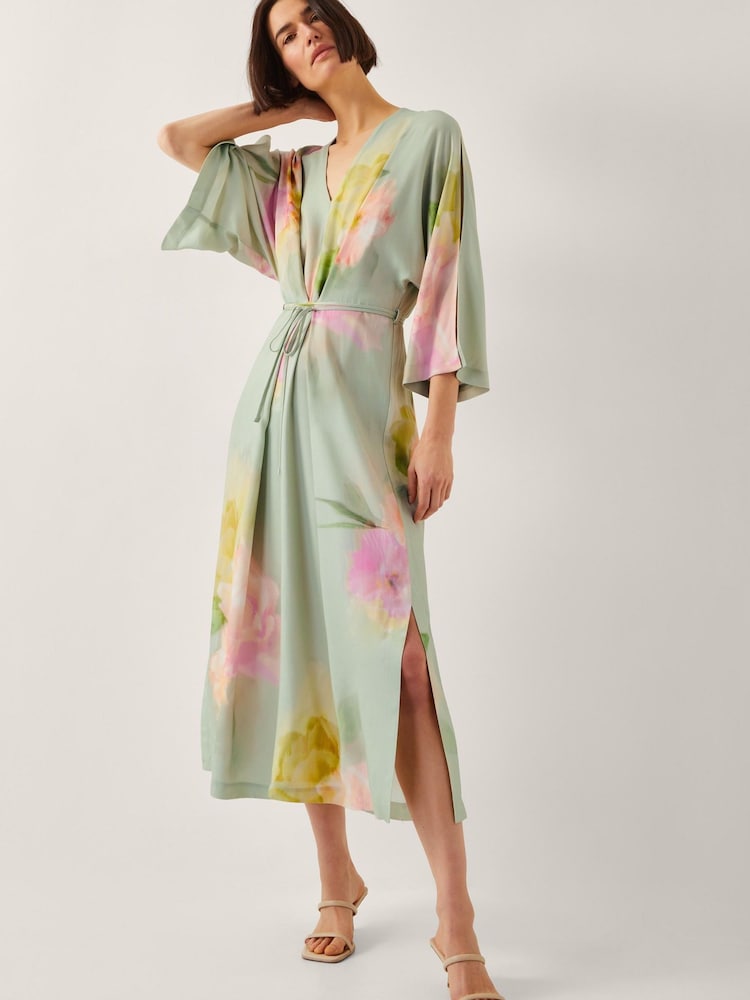 Monsoon Green Jane Floral Print Midi Dress - Image 1 of 4
