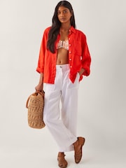 Monsoon White Jolie Short Linen Wide Leg Trousers - Image 1 of 5