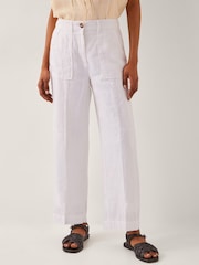 Monsoon White Jolie Short Linen Wide Leg Trousers - Image 2 of 5