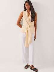 Monsoon White Jolie Short Linen Wide Leg Trousers - Image 5 of 5