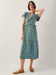 Monsoon Green Bryony Print Jersey Midi Dress - Image 1 of 4