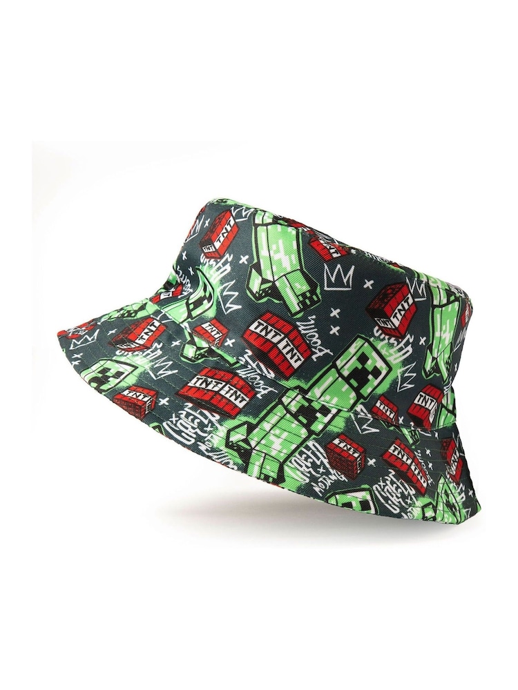 Vanilla Underground Green Kids Minecraft Multicoloured Bucket Hat - Image 1 of 6