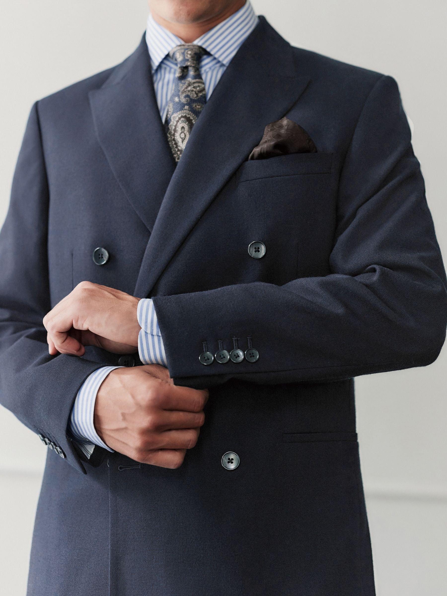 Buy Navy Blue Regular Fit Signature Leomaster Wool Rich Double