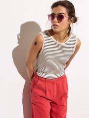 Oliver Bonas Black Striped Ribbed Vest Top - Image 1 of 3