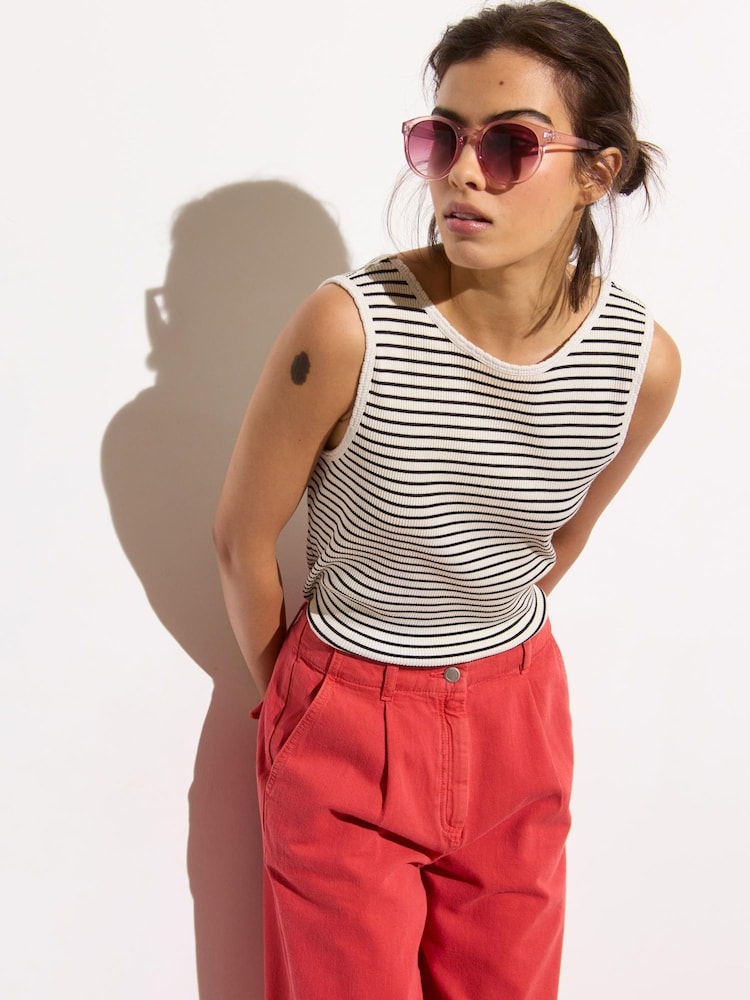 Oliver Bonas Black Striped Ribbed Vest Top - Image 1 of 3