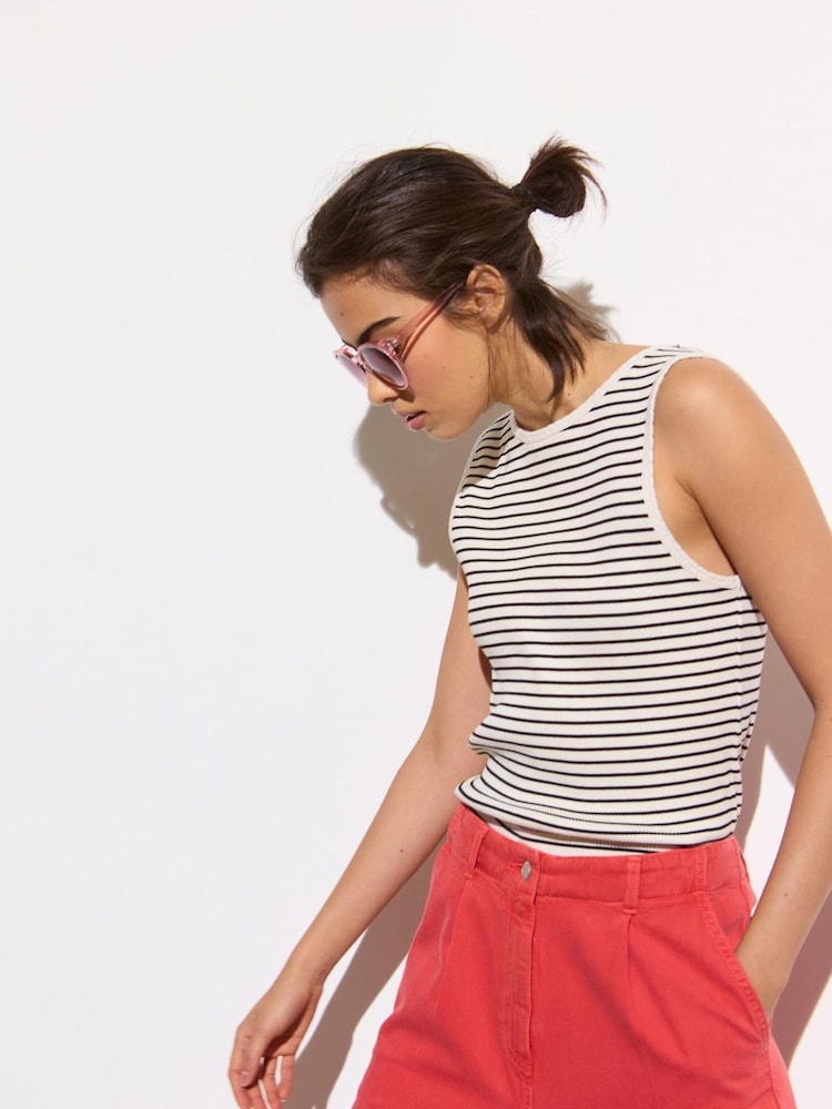 Oliver Bonas Black Striped Ribbed Vest Top - Image 2 of 3 Oliver Bonas Black Striped Ribbed Vest Top - Image 2 of 3