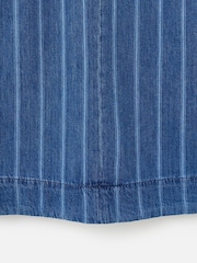 Oliver Bonas Blue Mini Denim Striped V-Neck Short Sleeve 100% Cotton Dress - Image 7 of 7