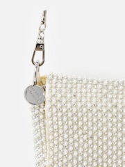 Oliver Bonas Cream Jodie Gem and Pearl Chain Mail Clutch Bag - Image 5 of 7