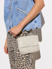 Oliver Bonas Cream Jodie Gem and Pearl Chain Mail Clutch Bag - Image 7 of 7