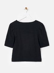 Oliver Bonas Black Textured Button Through Square Neck Top - Image 4 of 7