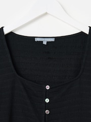 Oliver Bonas Black Textured Button Through Square Neck Top - Image 5 of 7