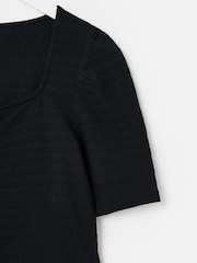 Oliver Bonas Black Textured Button Through Square Neck Top - Image 7 of 7