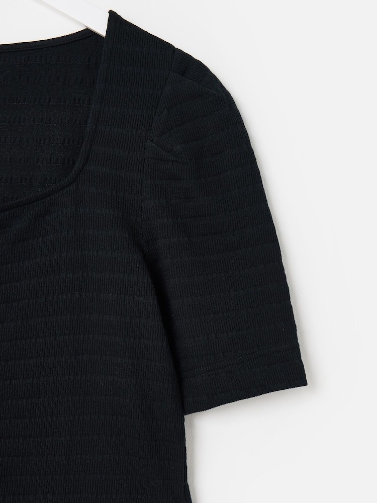 Oliver Bonas Black Textured Button Through Square Neck Top - Image 7 of 7 Oliver Bonas Black Textured Button Through Square Neck Top - Image 7 of 7
