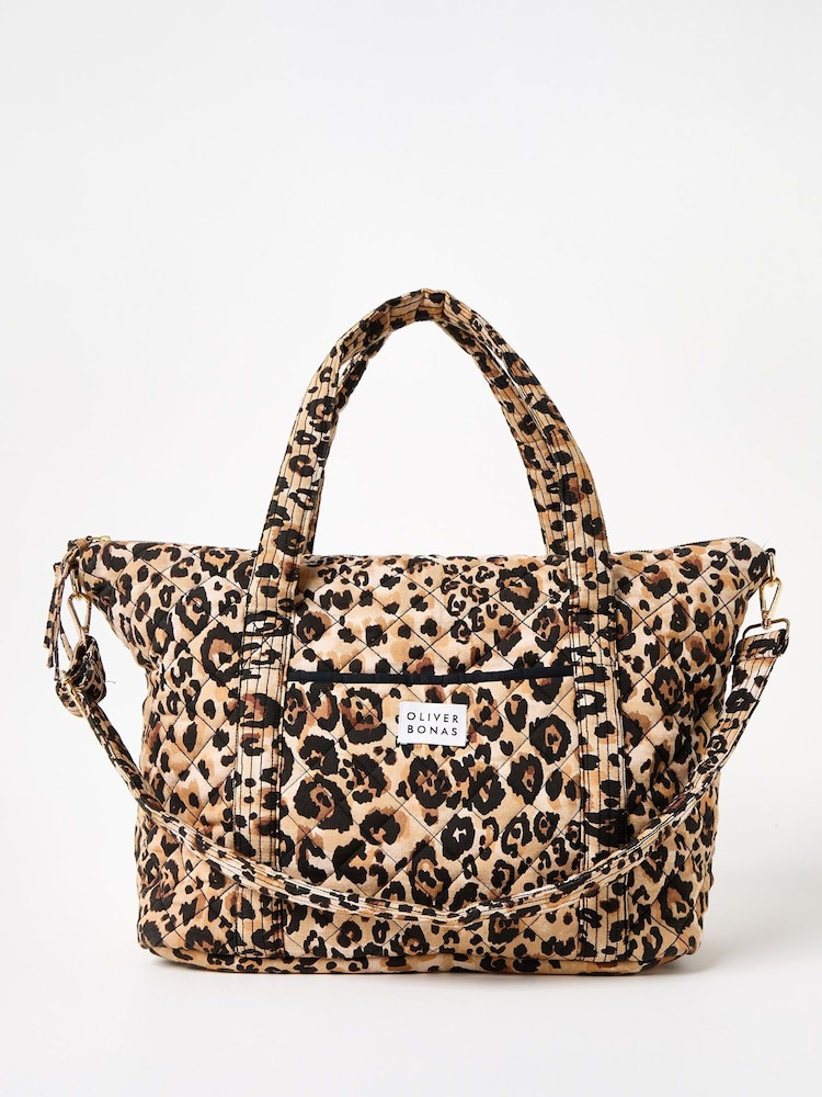 Oliver Bonas Becky Leopard Print Quilted Weekend 100% Cotton Bag - Bild 1 von 7