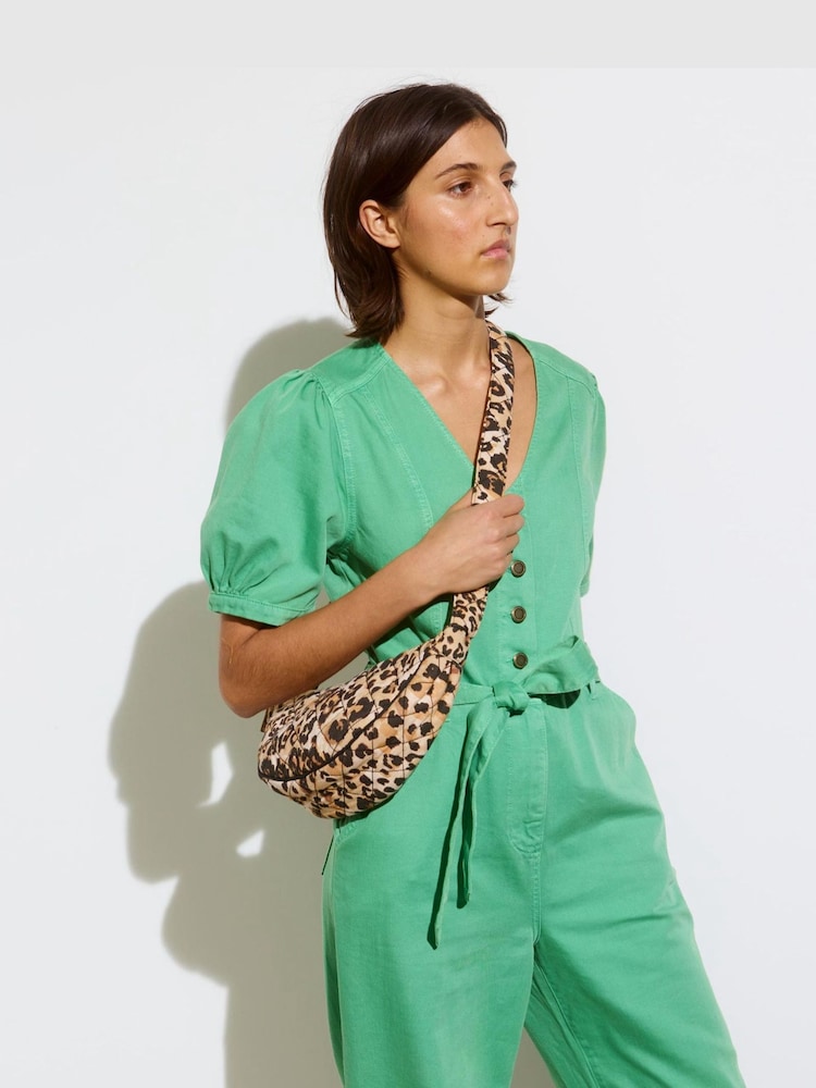 Oliver Bonas Brown Becky Leopard Print Quilted Belt 100% Cotton Bag - Image 7 of 7