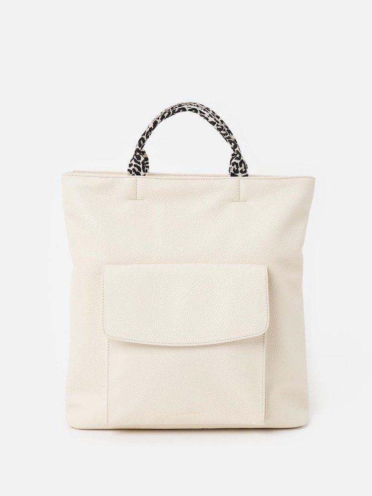 Oliver Bonas Cream Jackie Leopard Print Strap Backpack - Image 1 of 7