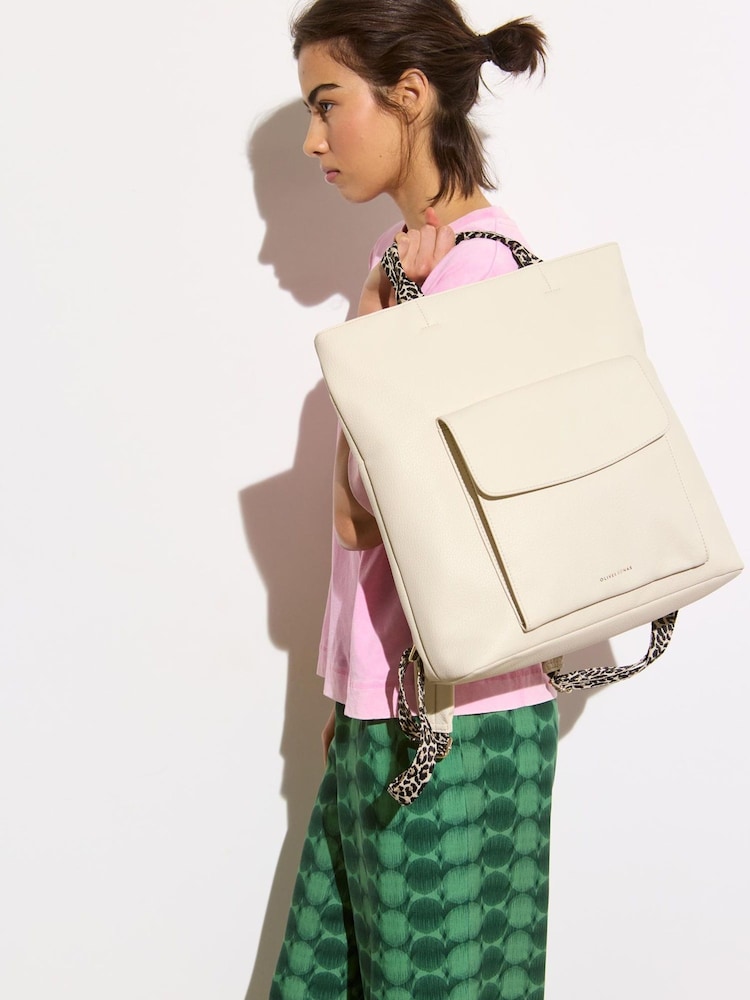 Oliver Bonas Cream Jackie Leopard Print Strap Backpack - Image 7 of 7