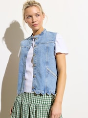 Oliver Bonas Blue Scalloped Denim 100% Cotton Waistcoat - Image 2 of 7