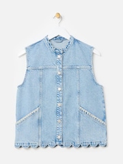Oliver Bonas Blue Scalloped Denim 100% Cotton Waistcoat - Image 3 of 7
